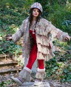 a woman wearing a Touch of Red costume